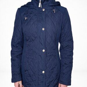 ELLEN TRACY | Blue Quilted Puffer Jacket | Short Coat w/ Hood | Size Small